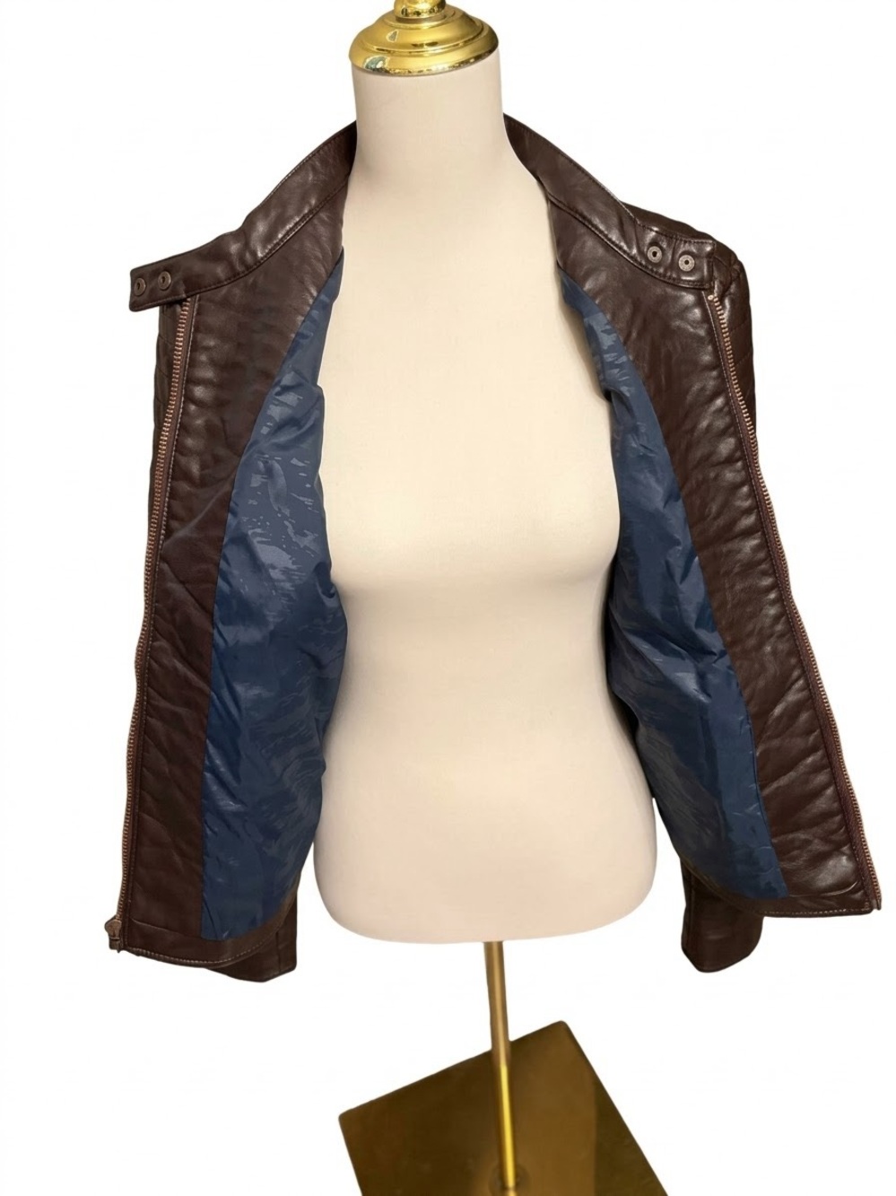 Marc New York Andrew Marc Brown Quilted Faux Leather Moto Jacket Women Size L - Picture 5 of 14